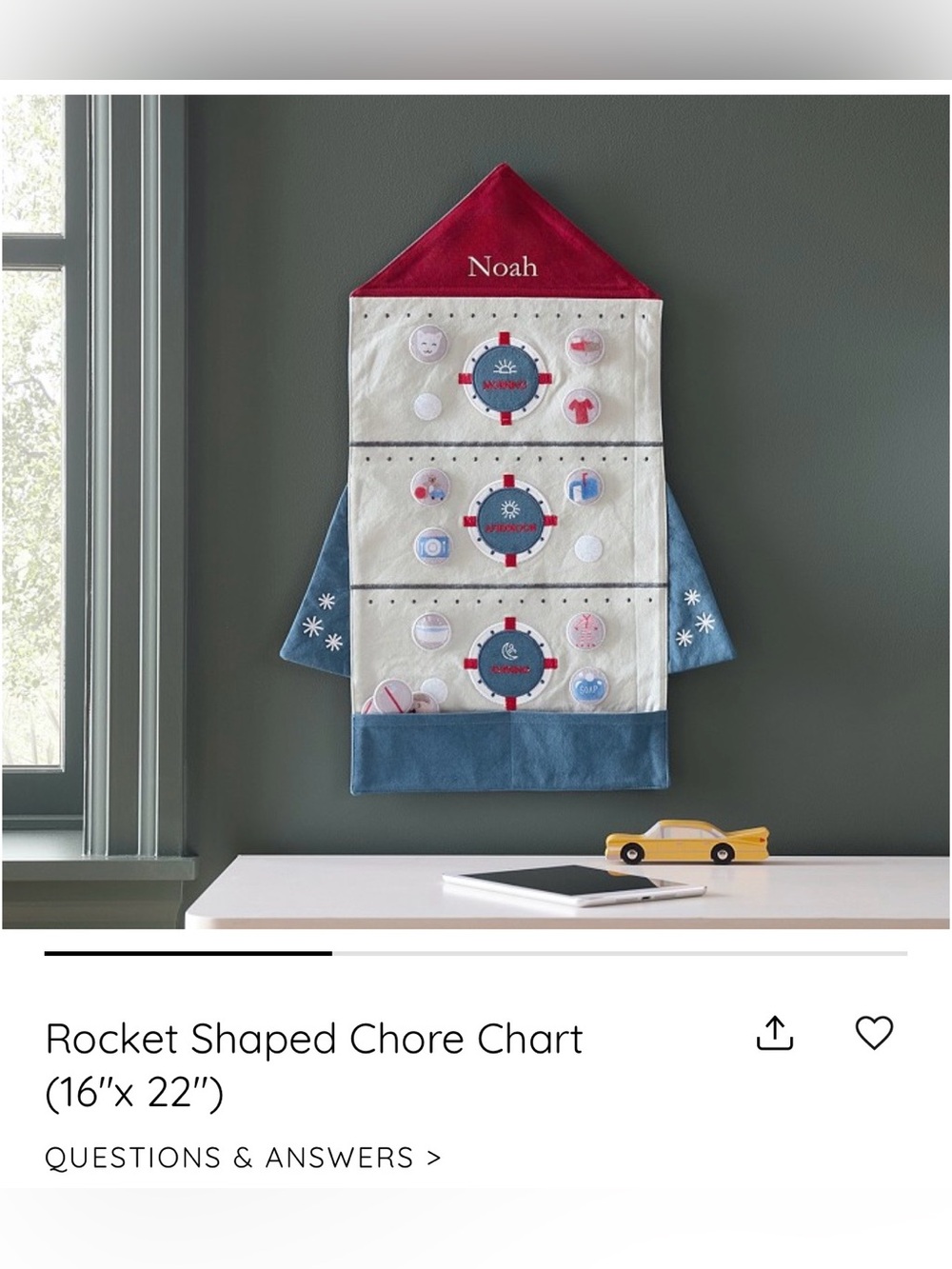 Pottery Barn Kids Navy, Red and Cream Playhouse Wall Organizer